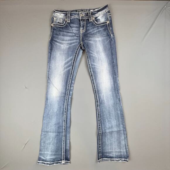 Miss Me Embroidered Pocket Bootcut Jeans 27 Mid Rise Denim Western Bling - Picture 3 of 10